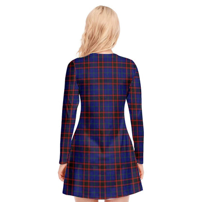 Home Modern Tartan Crest V-neck Long Sleeve Dress