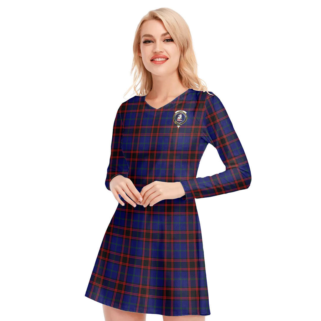 Home Modern Tartan Crest V-neck Long Sleeve Dress