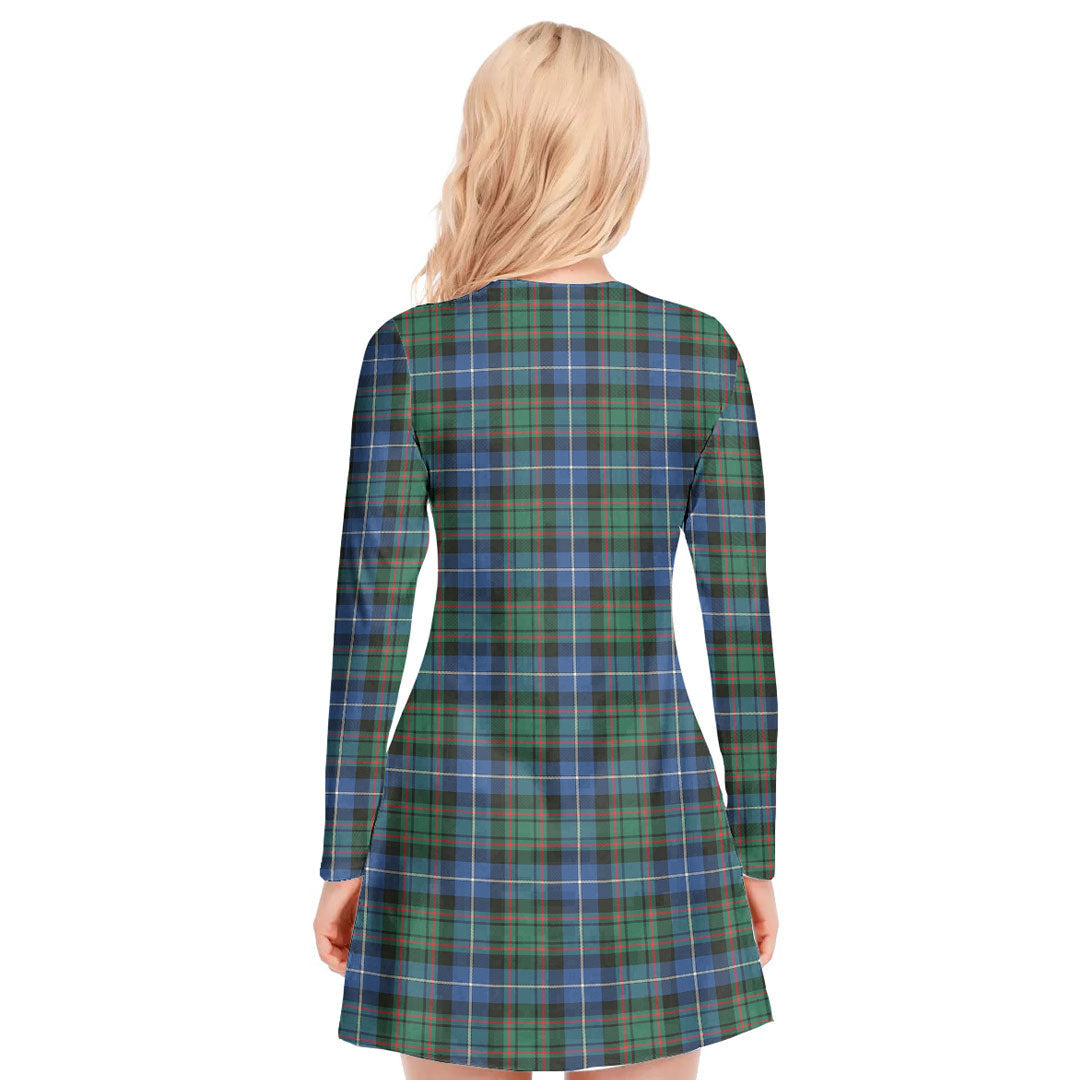 MacRae Hunting Ancient Tartan Plaid V-neck Long Sleeve Dress