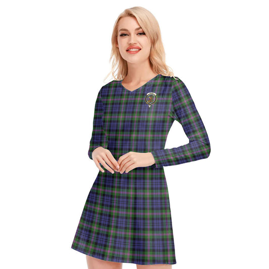 Baird Modern Tartan Crest V-neck Long Sleeve Dress