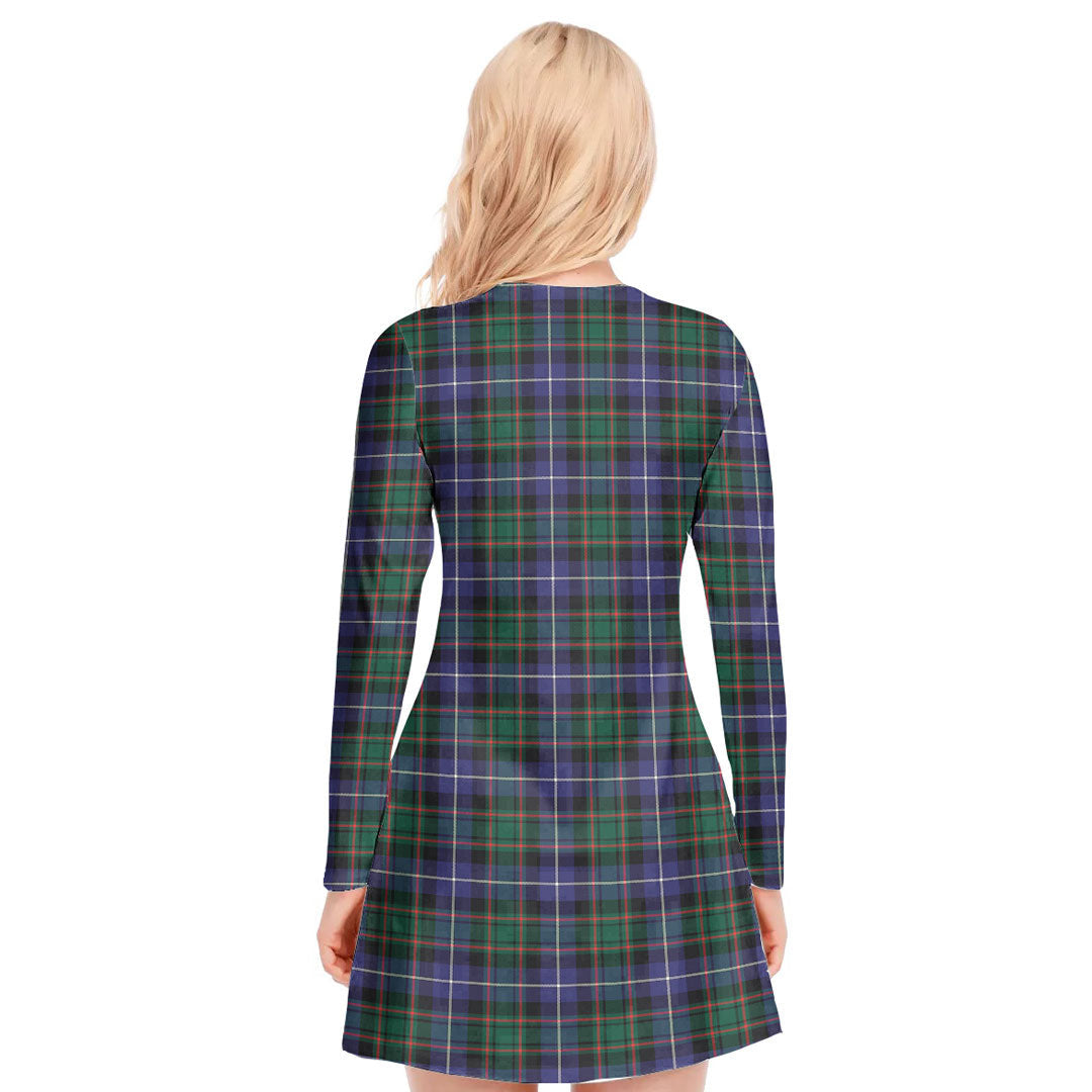 MacRae Hunting Modern Tartan Plaid V-neck Long Sleeve Dress