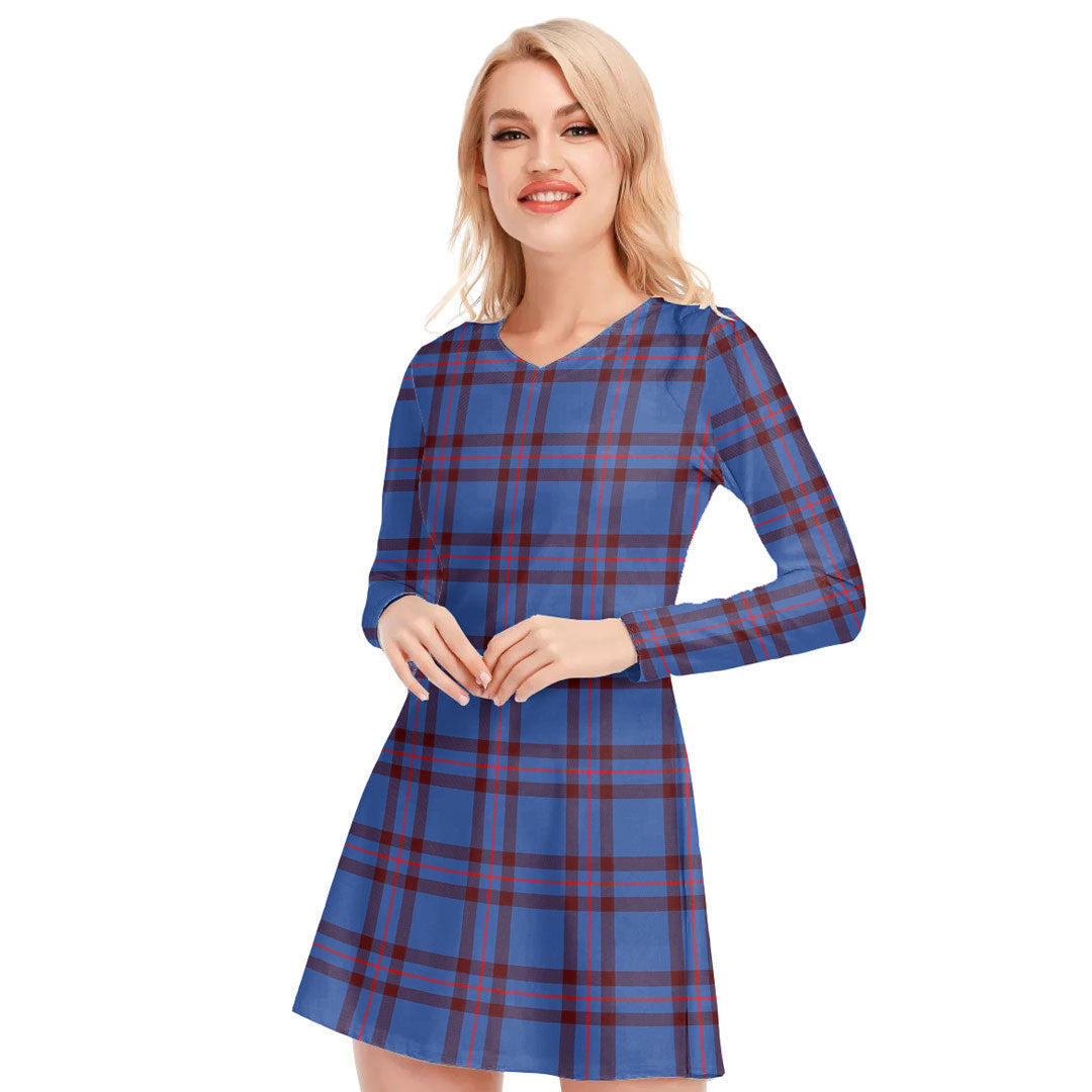 Elliot Modern Tartan Plaid V-neck Long Sleeve Dress