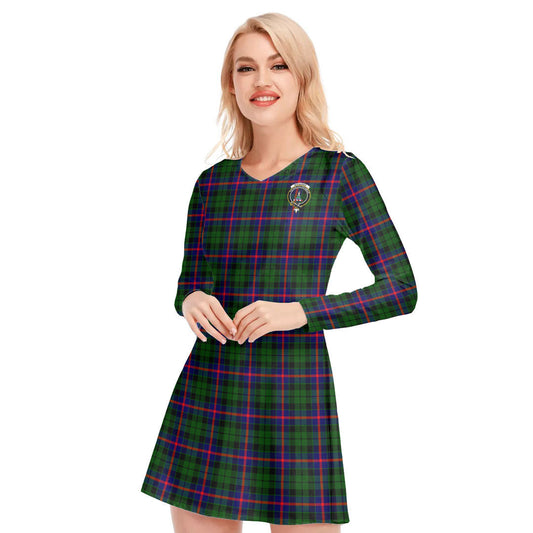 Morrison Modern Tartan Crest V-neck Long Sleeve Dress