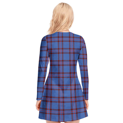 Elliot Modern Tartan Plaid V-neck Long Sleeve Dress