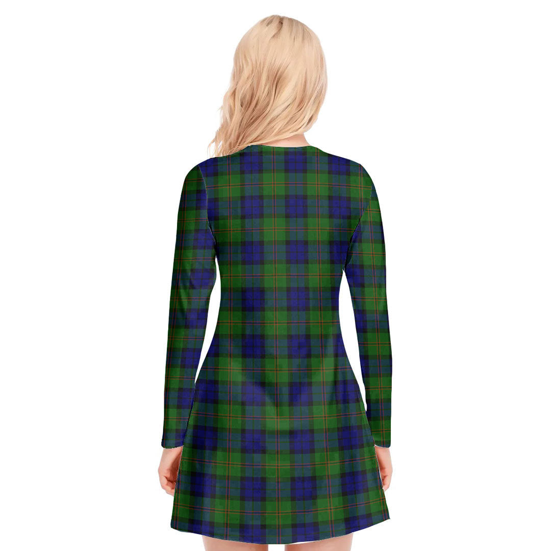 Dundas Modern Tartan Crest V-neck Long Sleeve Dress