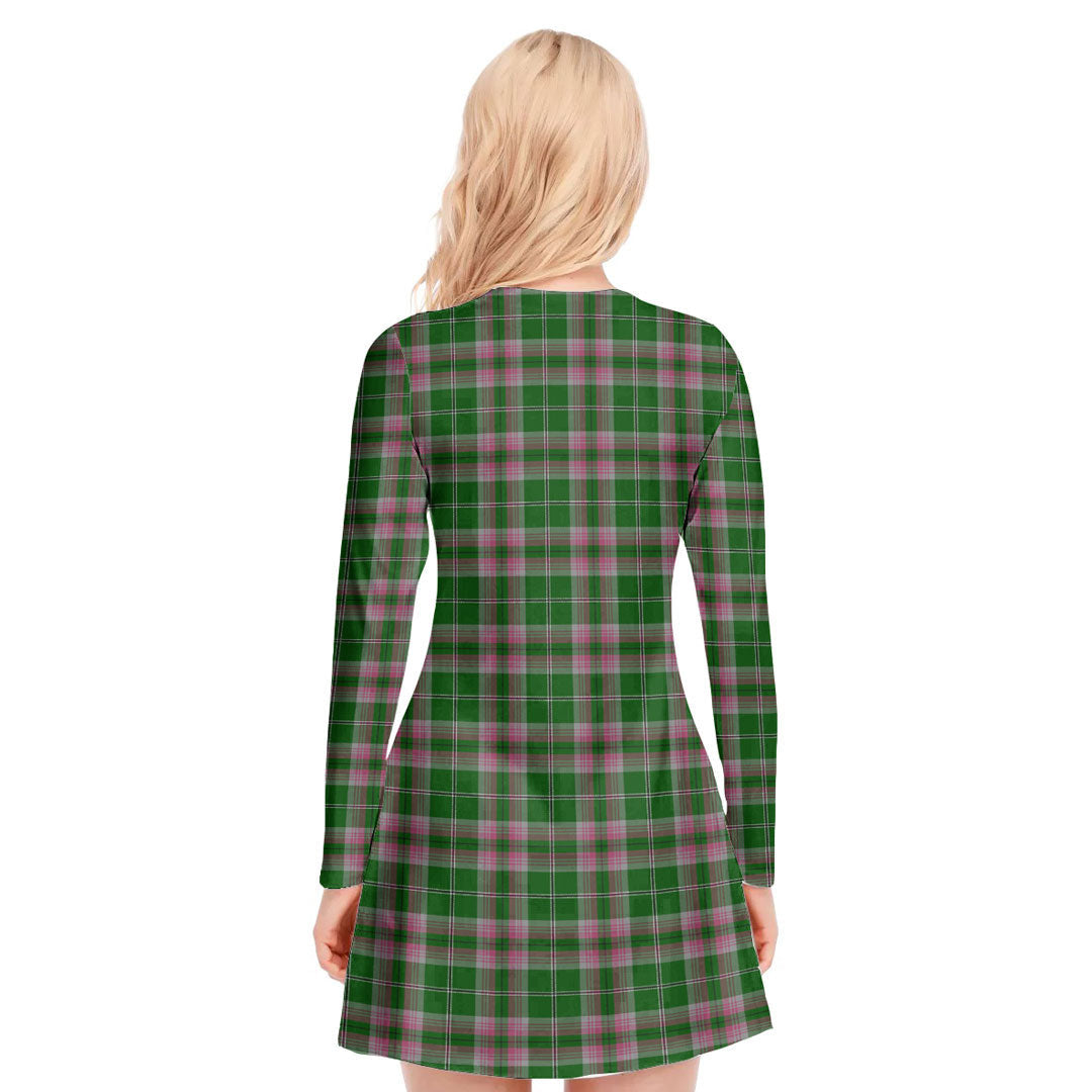 Gray Hunting Tartan Crest V-neck Long Sleeve Dress