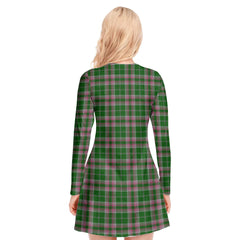 Gray Hunting Tartan Crest V-neck Long Sleeve Dress