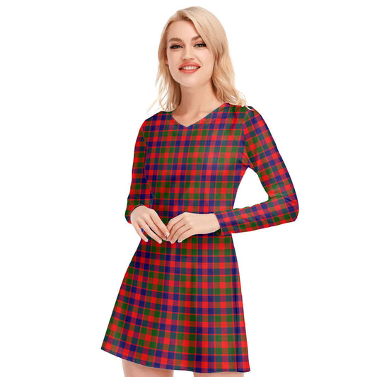 Gow Modern Tartan Plaid V-neck Long Sleeve Dress