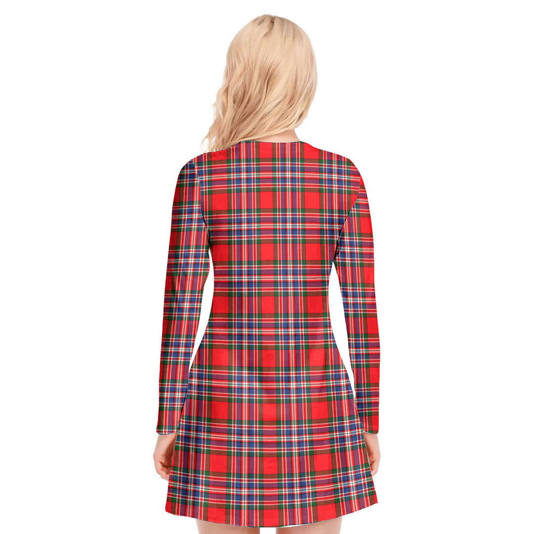 MacFarlane Modern Tartan Crest V-neck Long Sleeve Dress