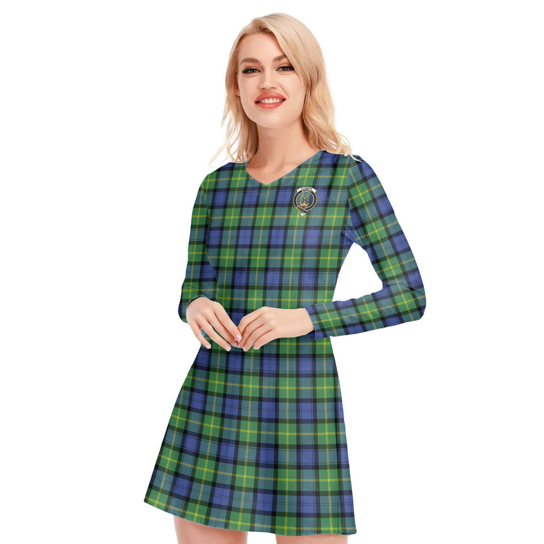 Gordon Old Ancient Tartan Crest V-neck Long Sleeve Dress