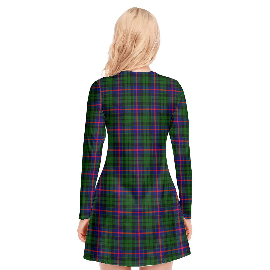 Morrison Modern Tartan Crest V-neck Long Sleeve Dress