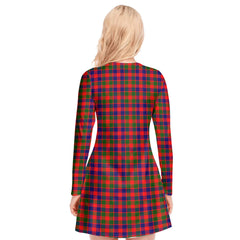 Gow Modern Tartan Plaid V-neck Long Sleeve Dress