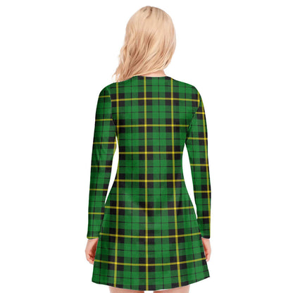 Wallace Hunting Green Tartan Plaid V-neck Long Sleeve Dress