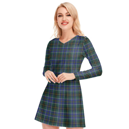 MacInnes Modern Tartan Plaid V-neck Long Sleeve Dress