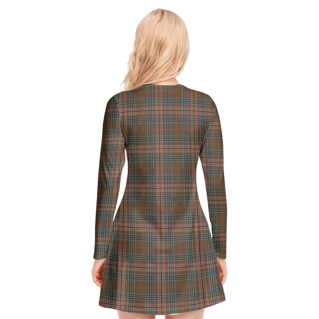 Kennedy Weathered Tartan Crest V-neck Long Sleeve Dress