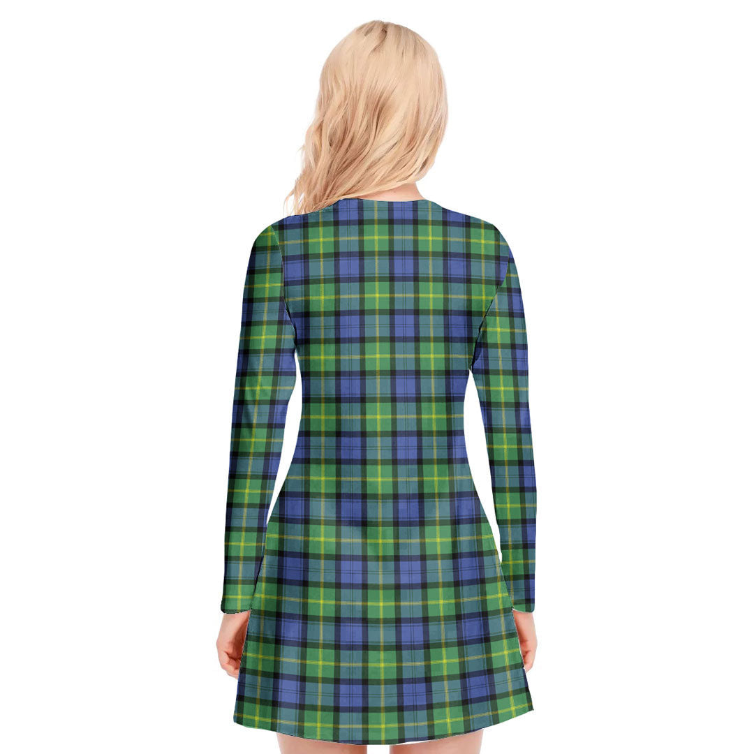 Gordon Old Ancient Tartan Crest V-neck Long Sleeve Dress