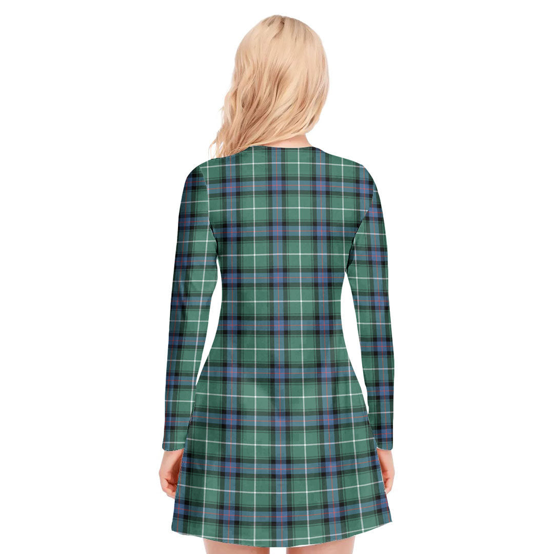 MacDonald of the Isles Hunting Ancient Tartan Crest V-neck Long Sleeve Dress