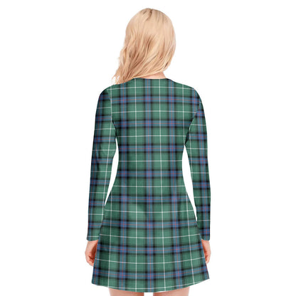 MacDonald of the Isles Hunting Ancient Tartan Crest V-neck Long Sleeve Dress