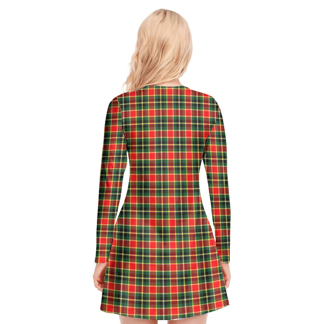 MacLachlan Hunting Modern Tartan Crest V-neck Long Sleeve Dress