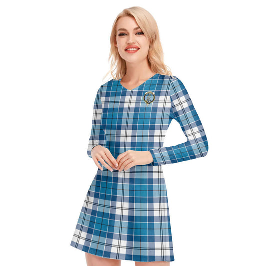 Roberton Tartan Crest V-neck Long Sleeve Dress