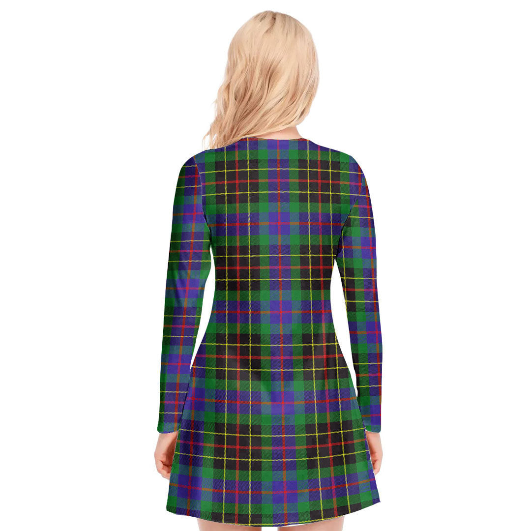 Brodie Hunting Modern Tartan Plaid V-neck Long Sleeve Dress