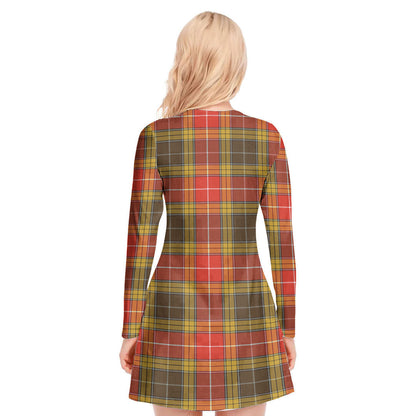 Buchanan Old Set Weathered Tartan Crest V-neck Long Sleeve Dress