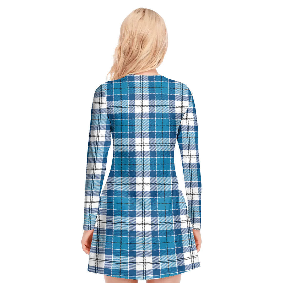 Roberton Tartan Crest V-neck Long Sleeve Dress