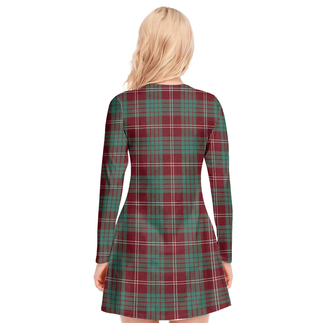 Crawford Modern Tartan Plaid V-neck Long Sleeve Dress