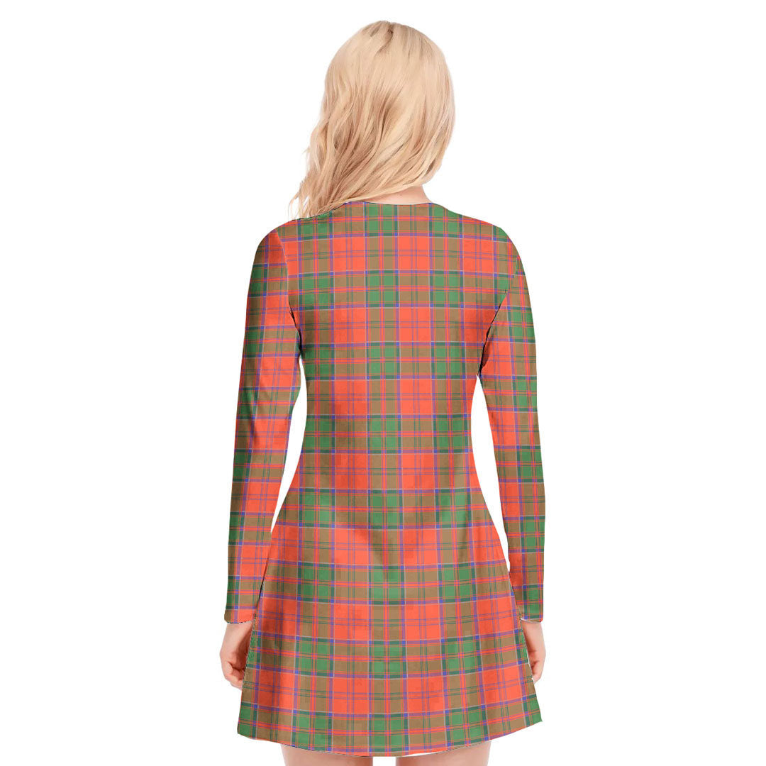 Grant Ancient Tartan Crest V-neck Long Sleeve Dress