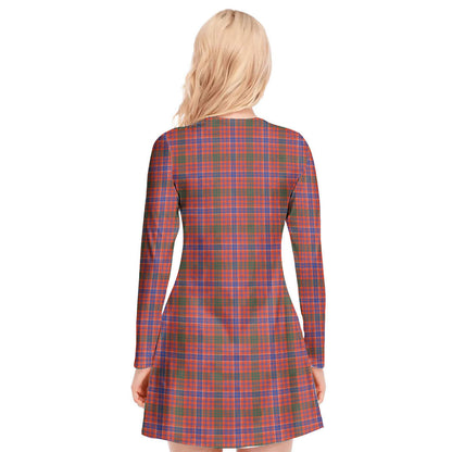 MacRae Ancient Tartan Plaid V-neck Long Sleeve Dress