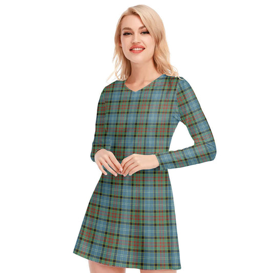 Paisley District Tartan Plaid V-neck Long Sleeve Dress