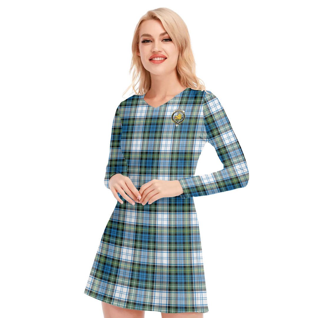 Campbell Dress Ancient Tartan Crest V-neck Long Sleeve Dress