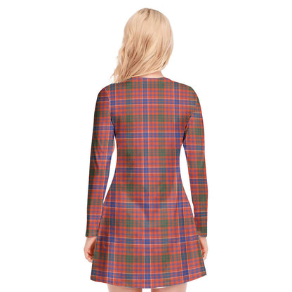 MacRae Ancient Tartan Crest V-neck Long Sleeve Dress