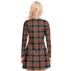 Stewart Black Tartan Plaid V-neck Long Sleeve Dress