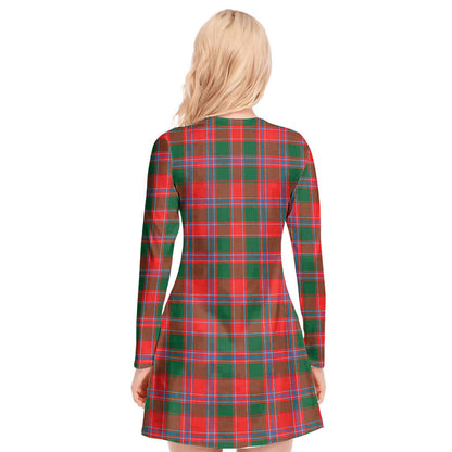 Dalziel Modern Tartan Plaid V-neck Long Sleeve Dress