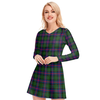 Morrison Modern Tartan Plaid V-neck Long Sleeve Dress