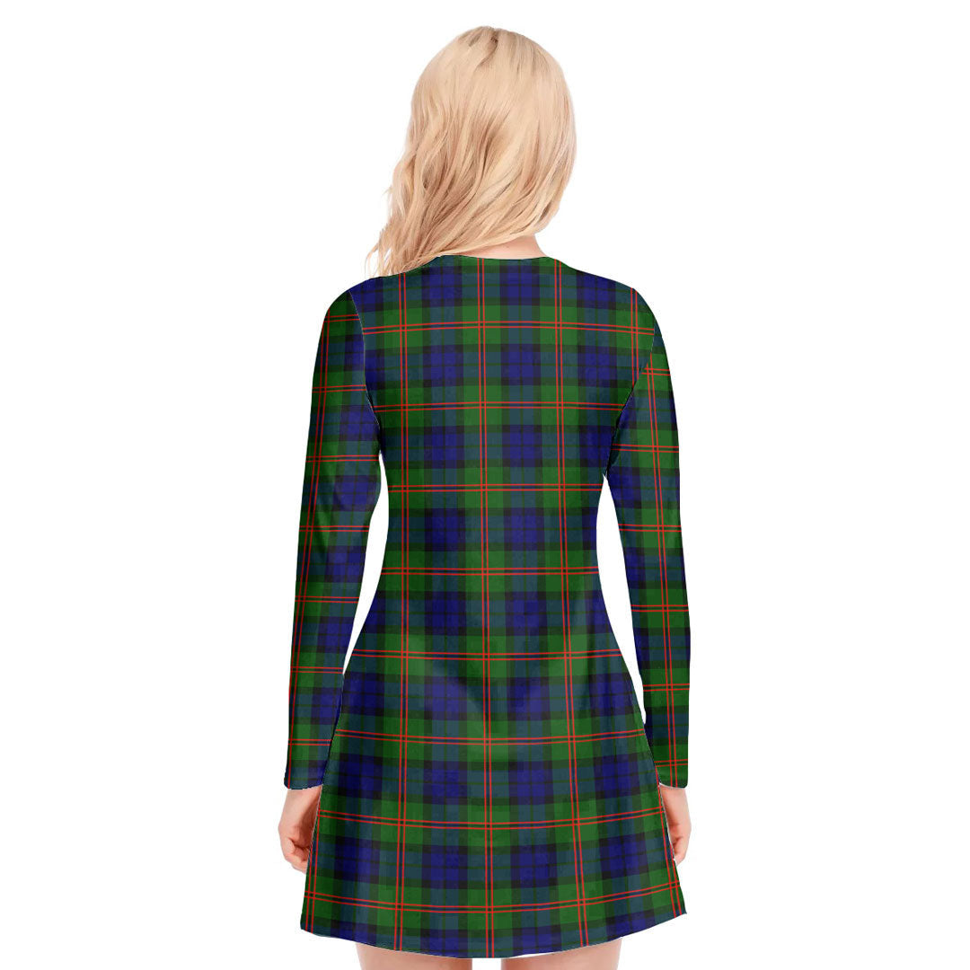 Dundas Modern 02 Tartan Crest V-neck Long Sleeve Dress