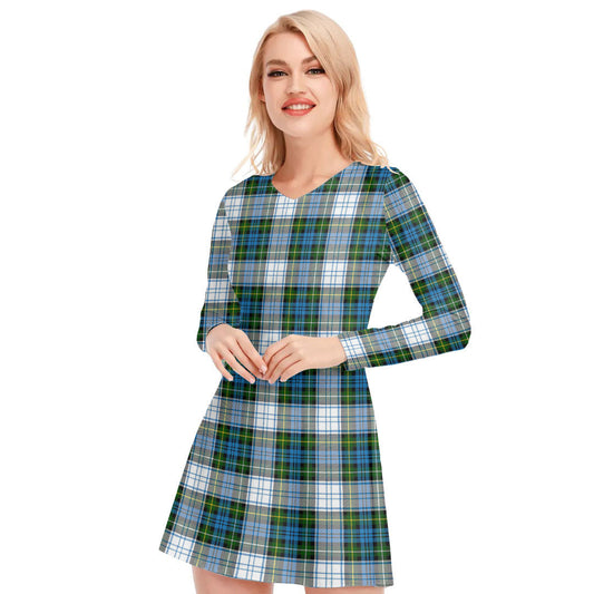 Campbell Dress Tartan Plaid V-neck Long Sleeve Dress