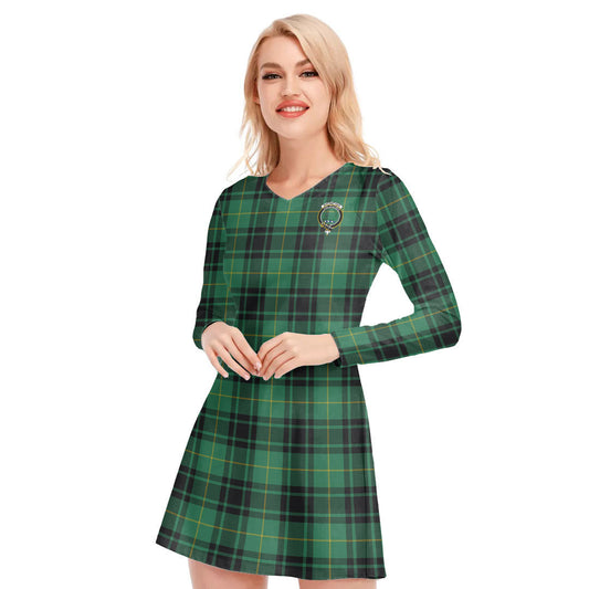 MacArthur Ancient Tartan Crest V-neck Long Sleeve Dress