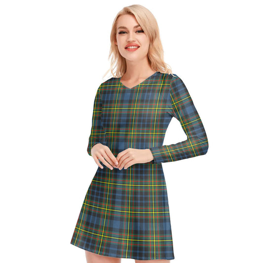 MacLellan Ancient Tartan Plaid V-neck Long Sleeve Dress