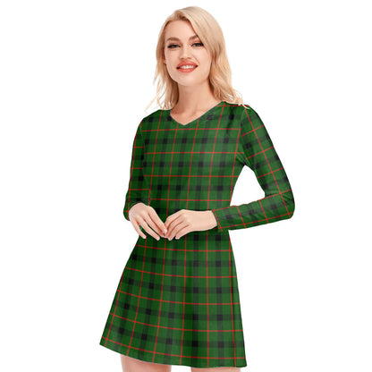 Kincaid Modern Tartan Plaid V-neck Long Sleeve Dress