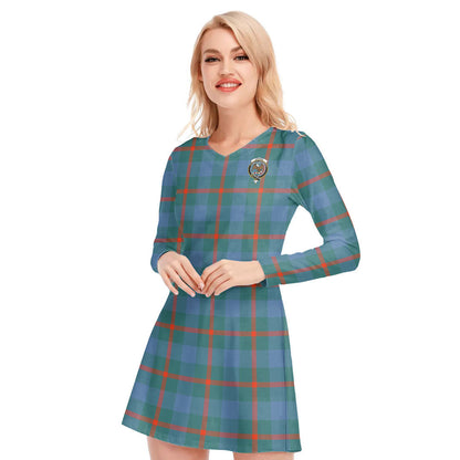 Agnew Ancient Tartan Crest V-neck Long Sleeve Dress