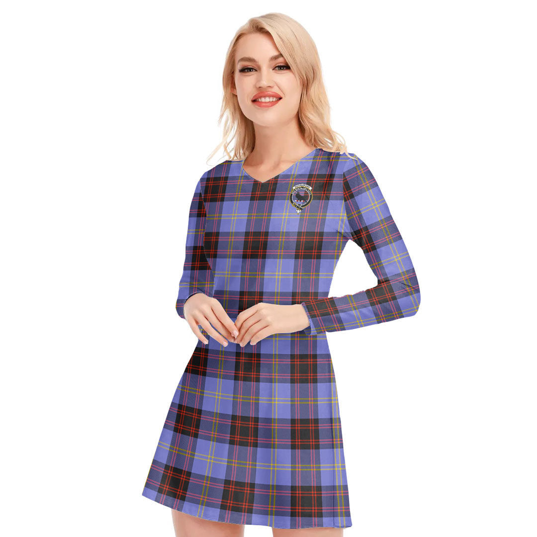 Rutherford Tartan Crest V-neck Long Sleeve Dress