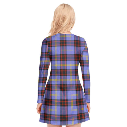 Rutherford Tartan Crest V-neck Long Sleeve Dress