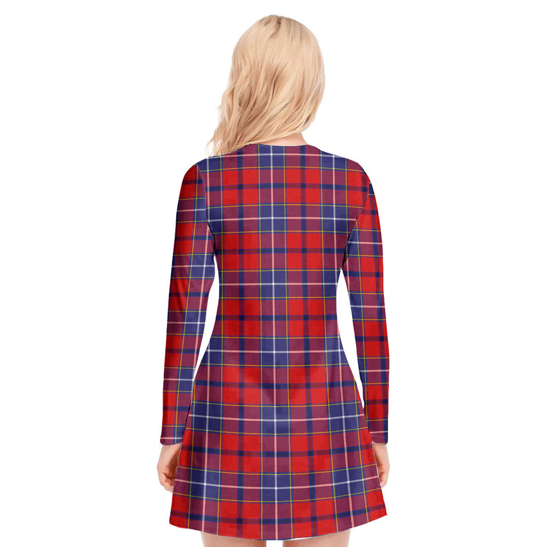 Wishart Dress Tartan Crest V-neck Long Sleeve Dress