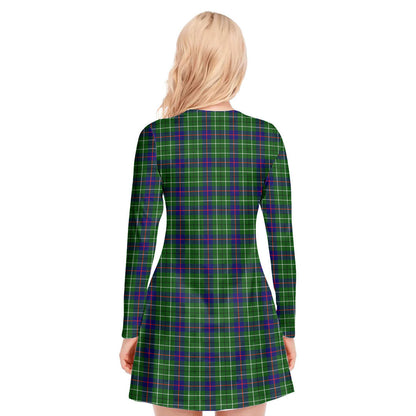 Duncan Modern Tartan Crest V-neck Long Sleeve Dress