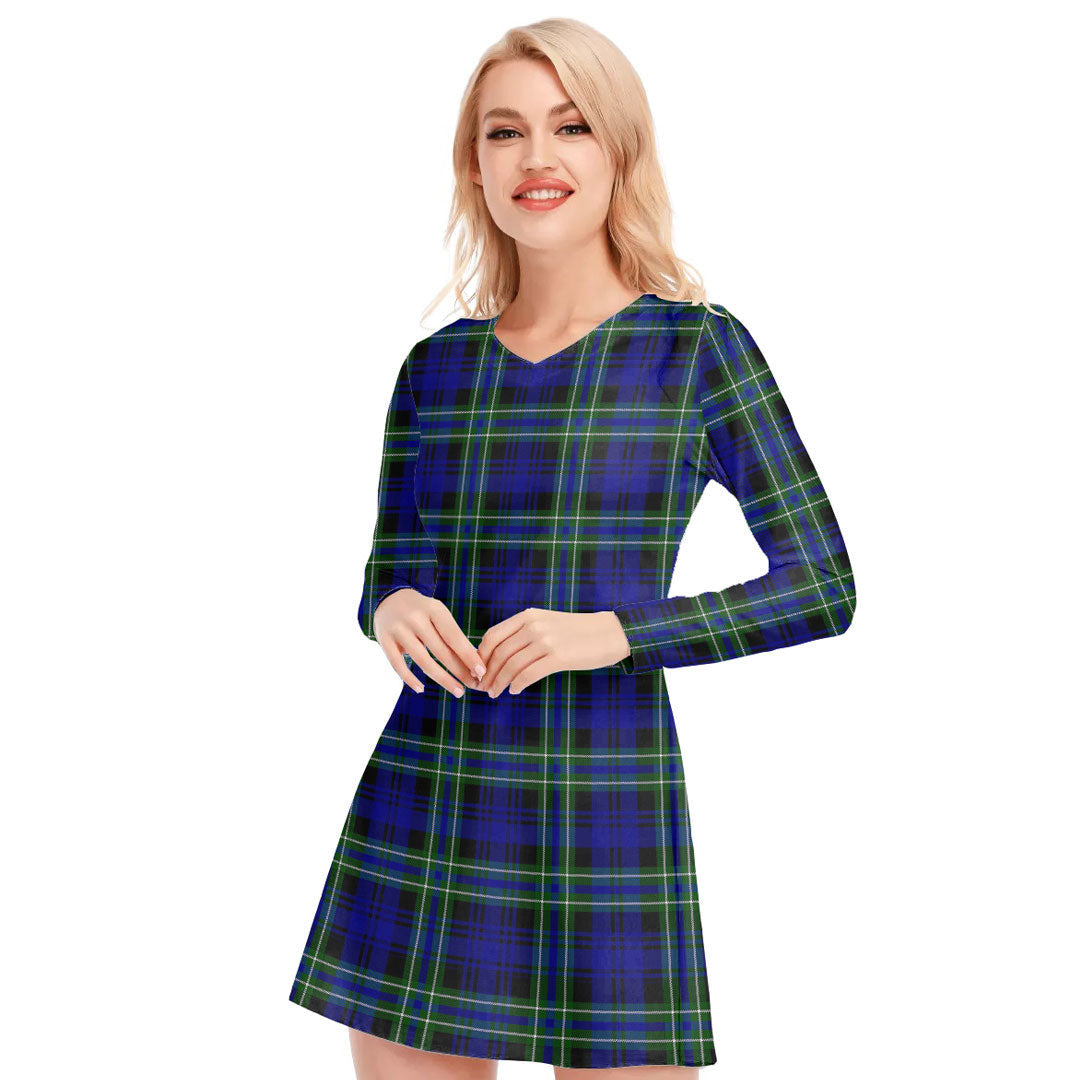 Arbuthnot Modern Tartan Plaid V-neck Long Sleeve Dress