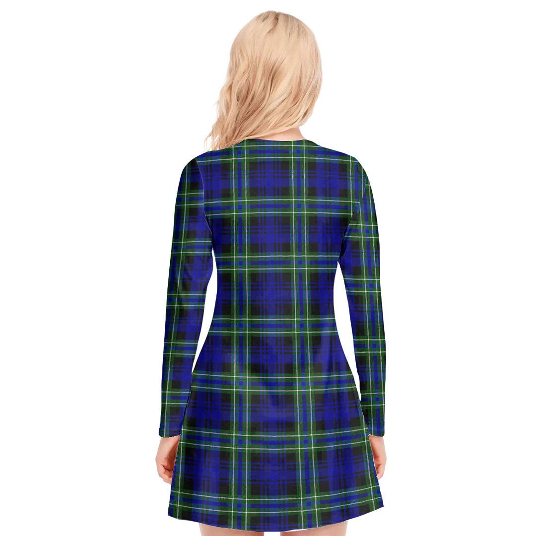 Arbuthnot Modern Tartan Plaid V-neck Long Sleeve Dress