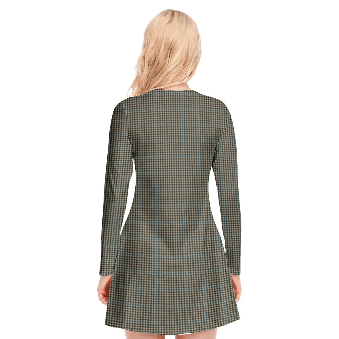 Haig Check Tartan Crest V-neck Long Sleeve Dress