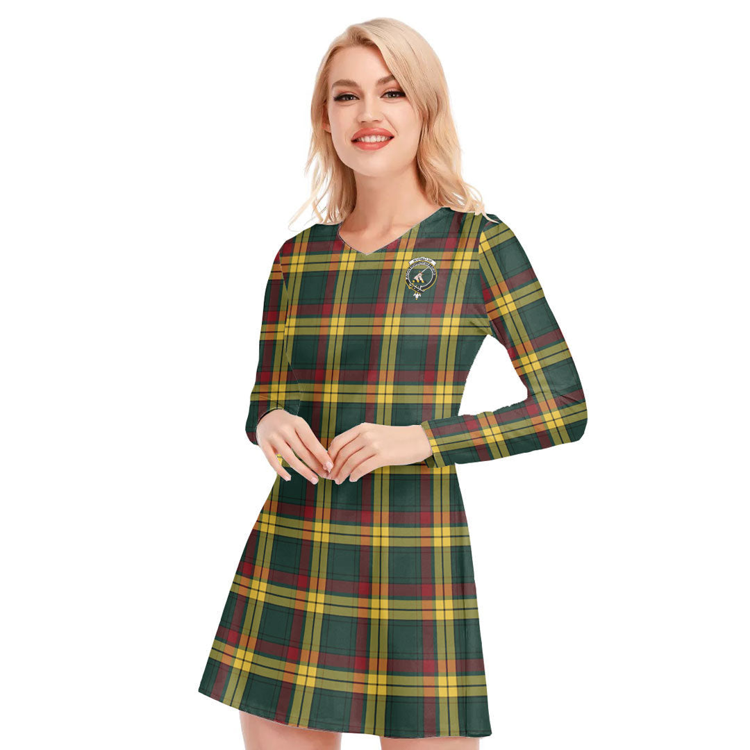 MacMillan Old Modern Tartan Crest V-neck Long Sleeve Dress